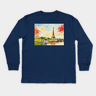 Eiffel Tower Art Painted Kids Long Sleeve T-Shirt